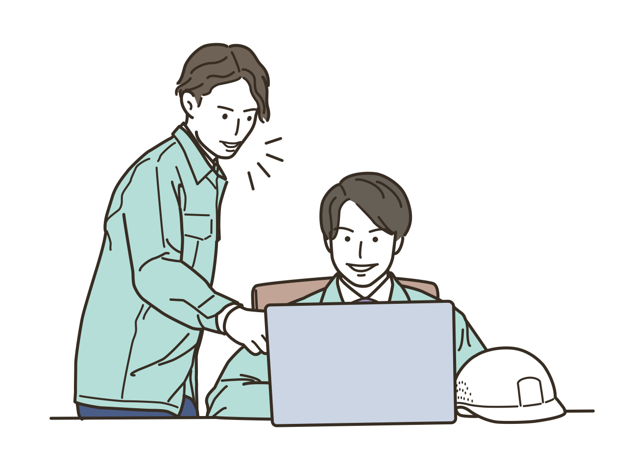 スケジュール管理表を確認しながら打合せしている様子